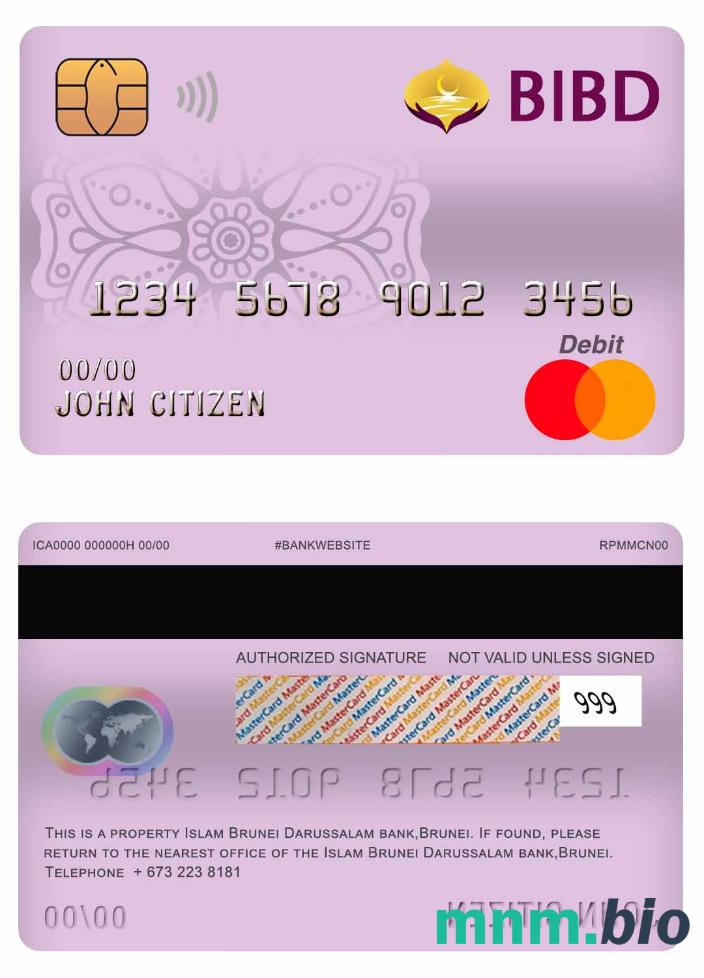 Brunei Bank Islam Brunei Darussalam bank mastercard debet karta przykład w formacie PSD